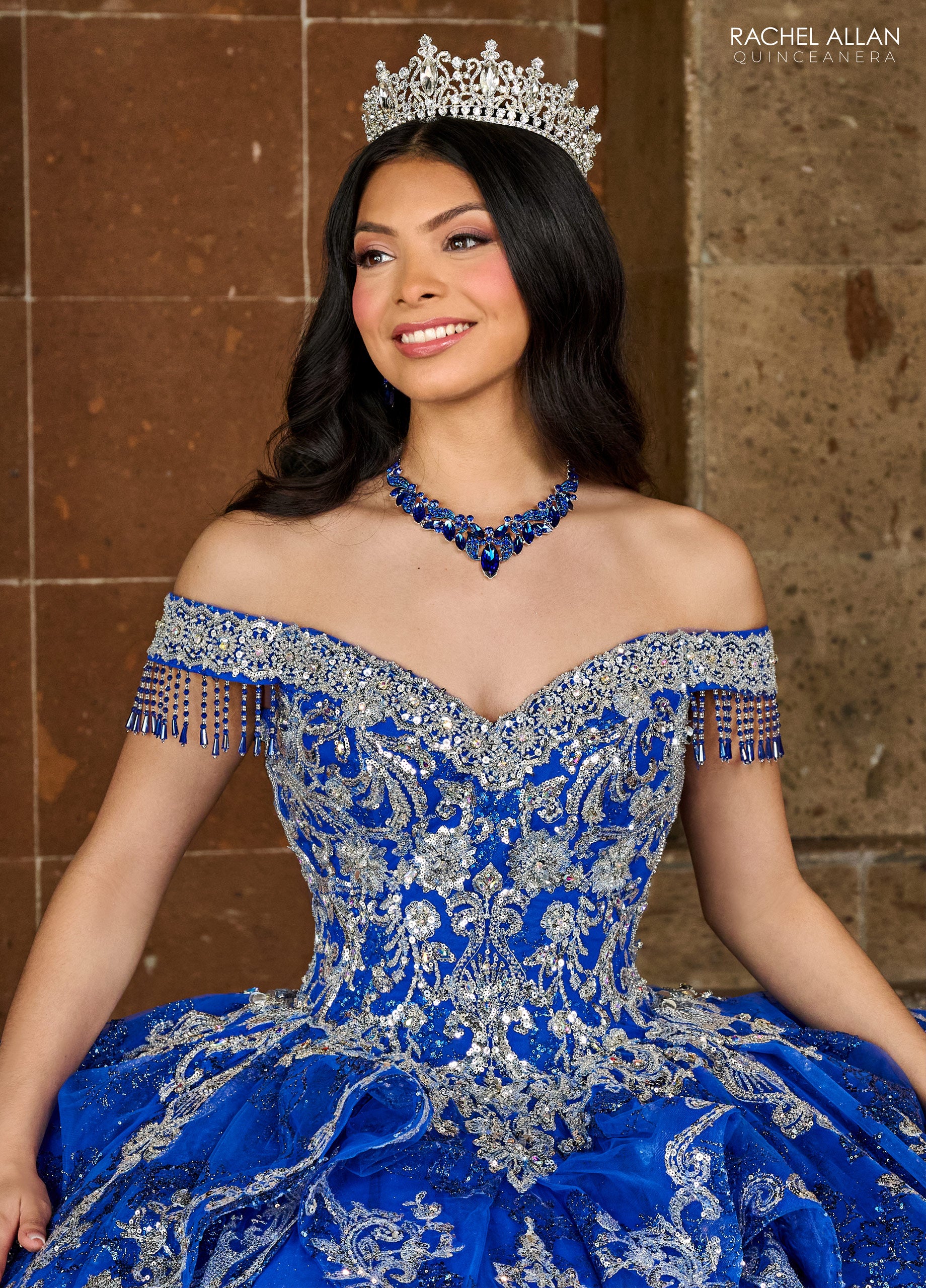 Rachel Allan RQ3128 Long Quinceanera Beaded Detachable Sleeve Ball Gown