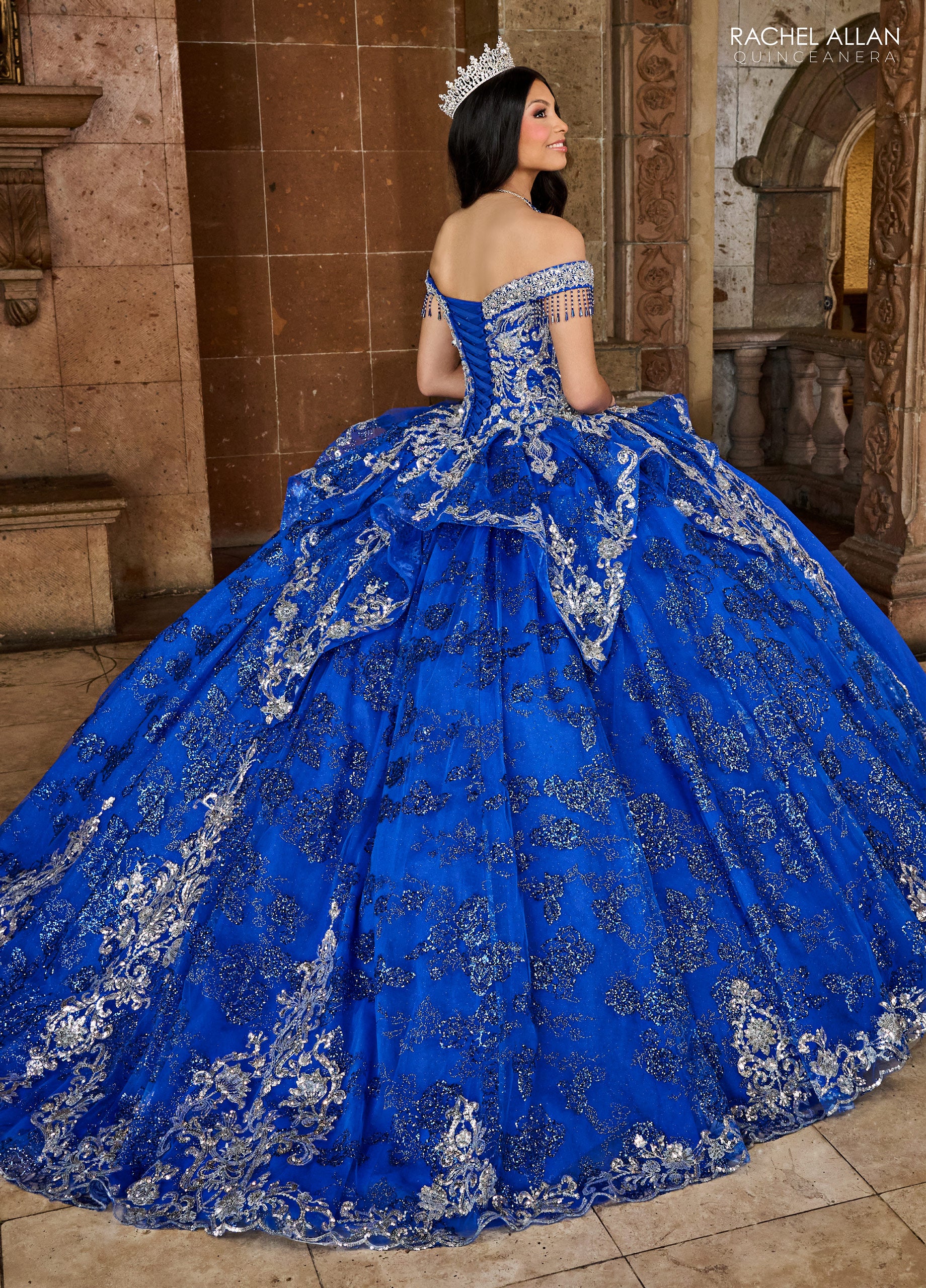 Rachel Allan RQ3128 Long Quinceanera Beaded Detachable Sleeve Ball Gown