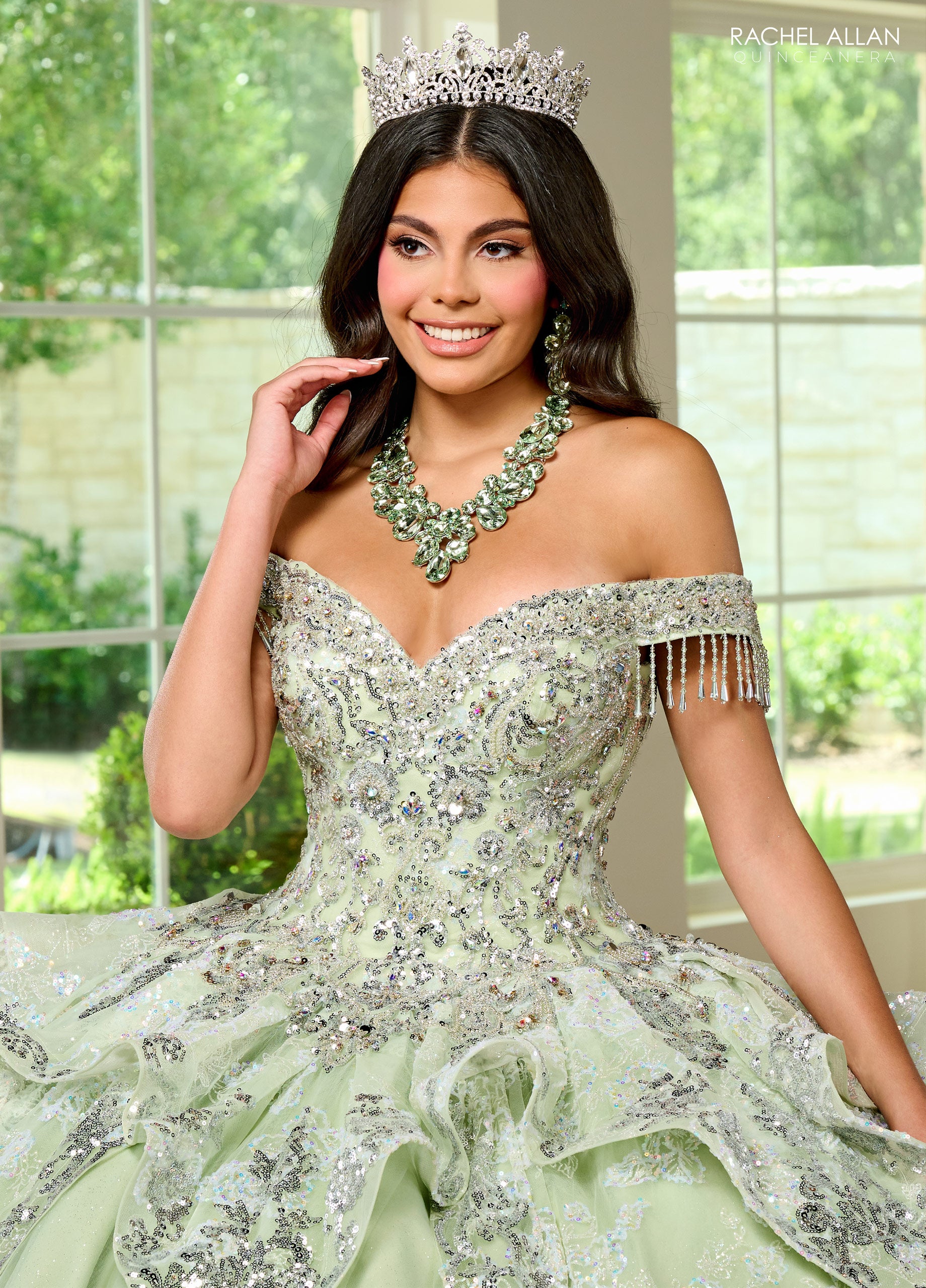 Rachel Allan RQ3128 Long Quinceanera Beaded Detachable Sleeve Ball Gown