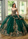 Quinceanera Dresses Long Quinceanera Fringe Ball Gown Emerald Gold