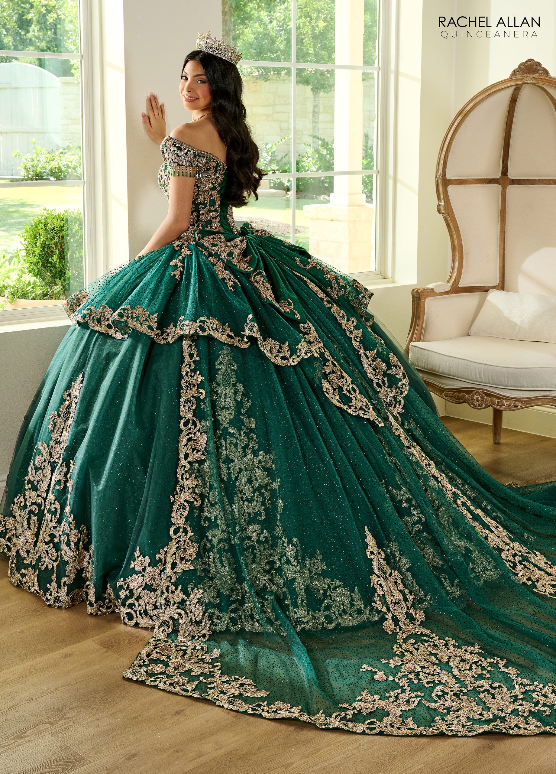 Quinceanera Dresses Long Quinceanera Fringe Ball Gown Emerald Gold