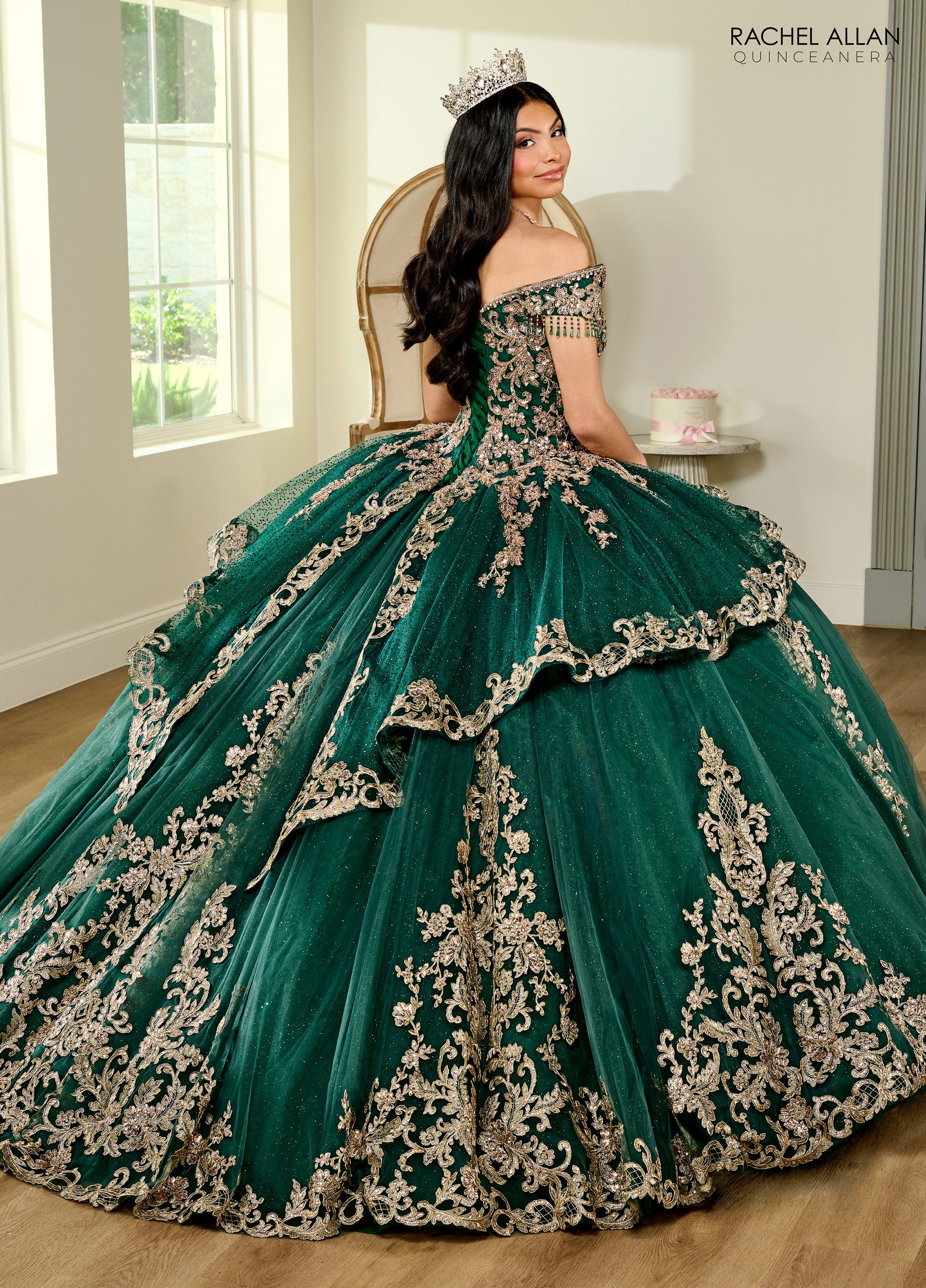 Quinceanera Dresses Long Quinceanera Fringe Ball Gown Emerald Gold