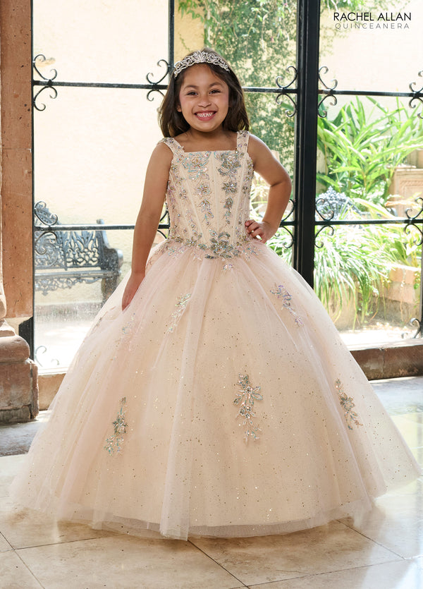 Rachel Allan RQ4040 Glitter Flower Girl Dress with Detachable Sleeves