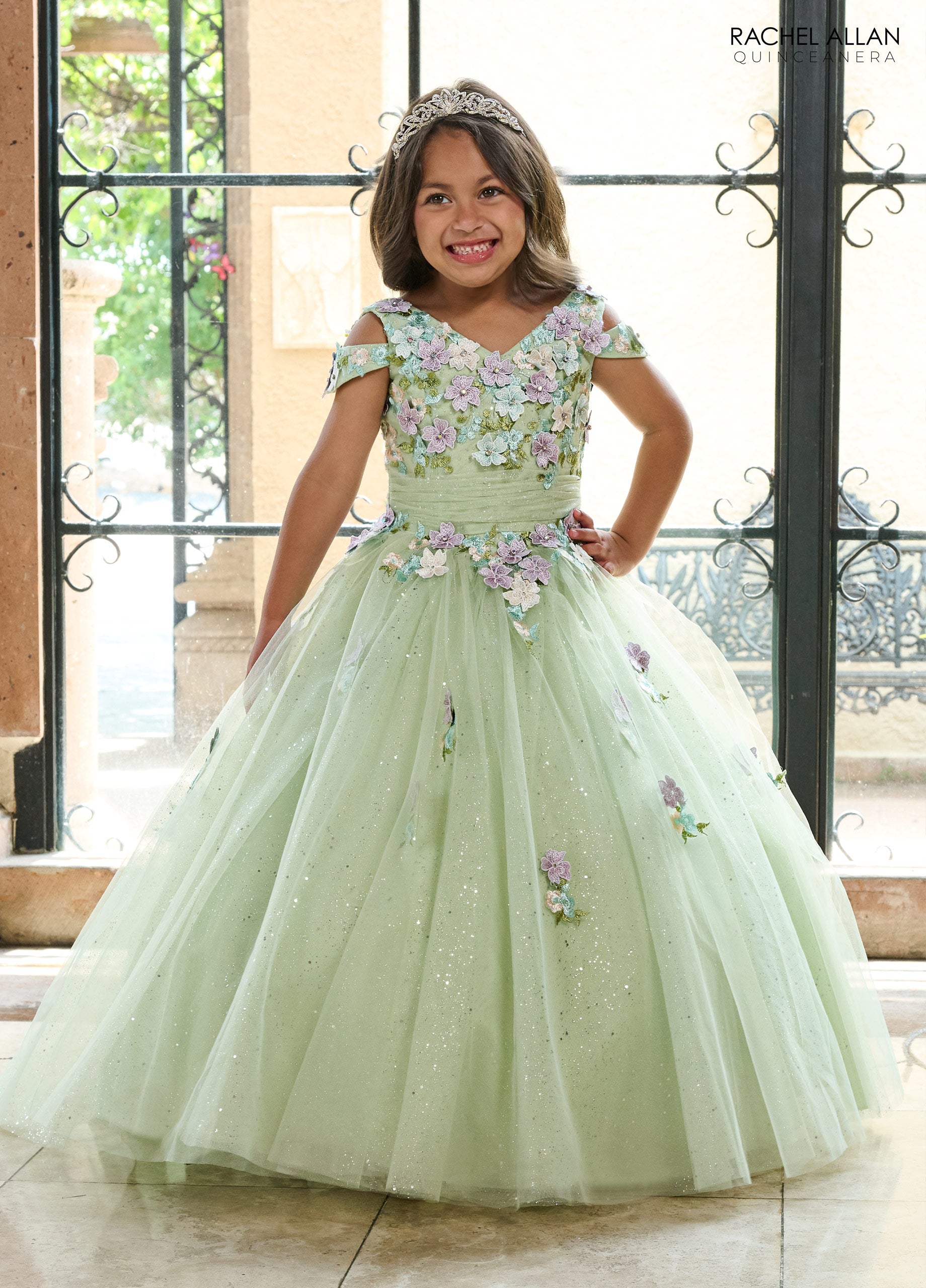 Rachel Allan RQ4041 Long Glitter Flower Girl Dress