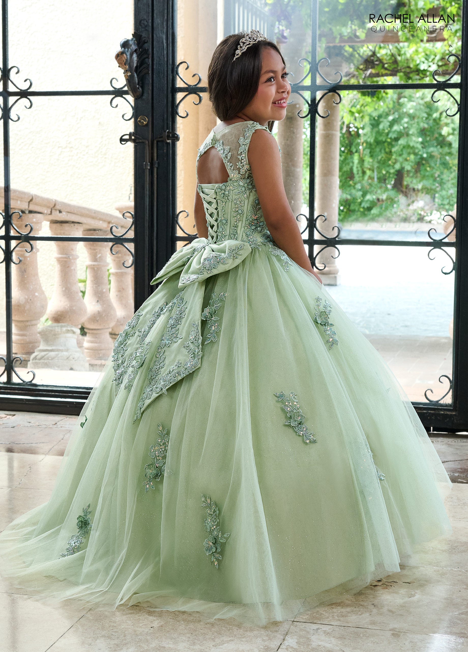 green emerald velvet dress Rachel Allan RQ4042 Detachable Sleeve Flower Girl Dress