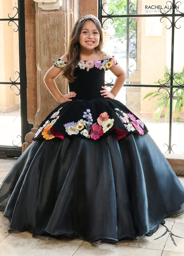 Rachel Allan RQ4044 Floral Applique Flower Girl Dress