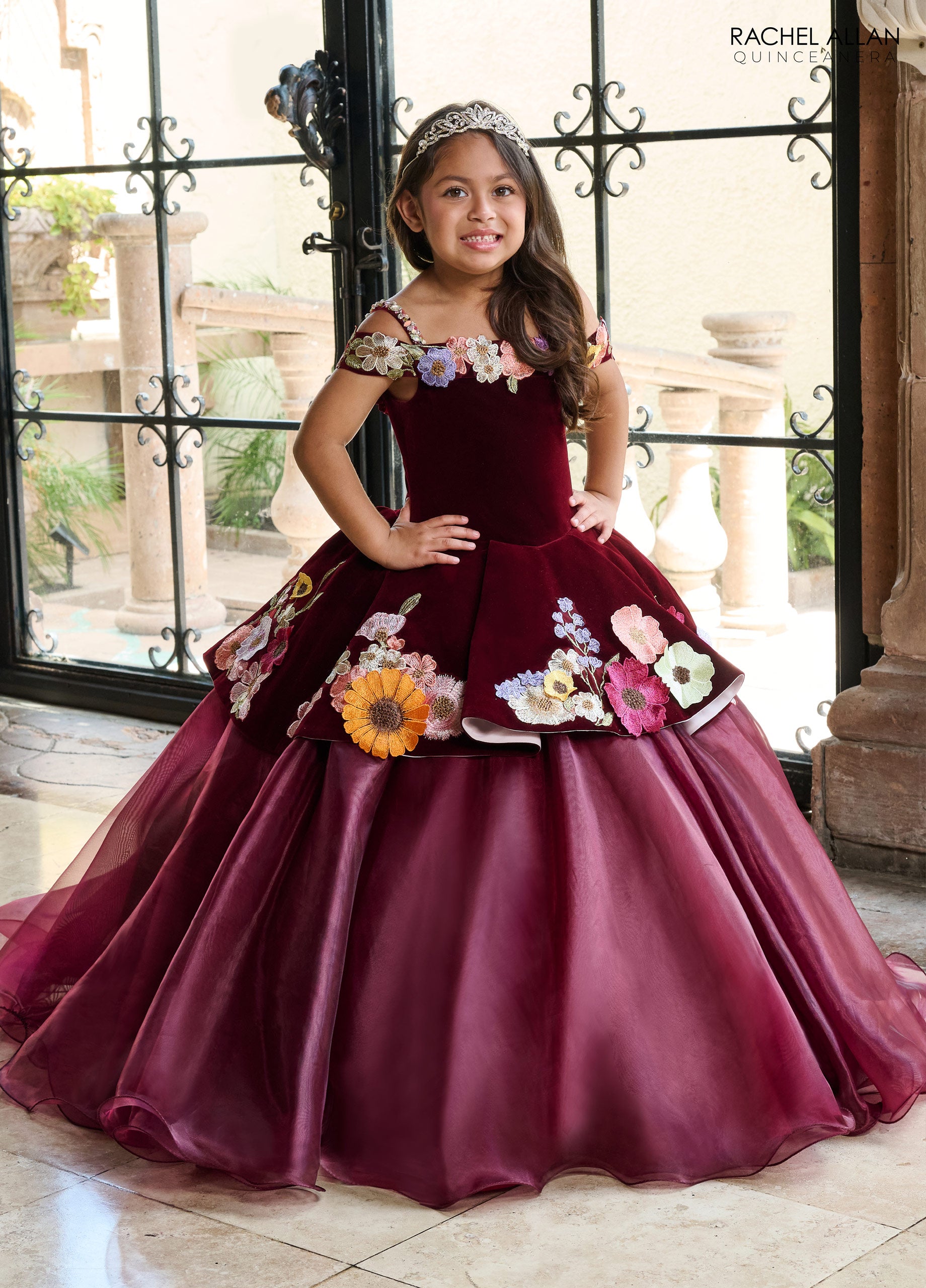 Rachel Allan RQ4044 Floral Applique Flower Girl Dress