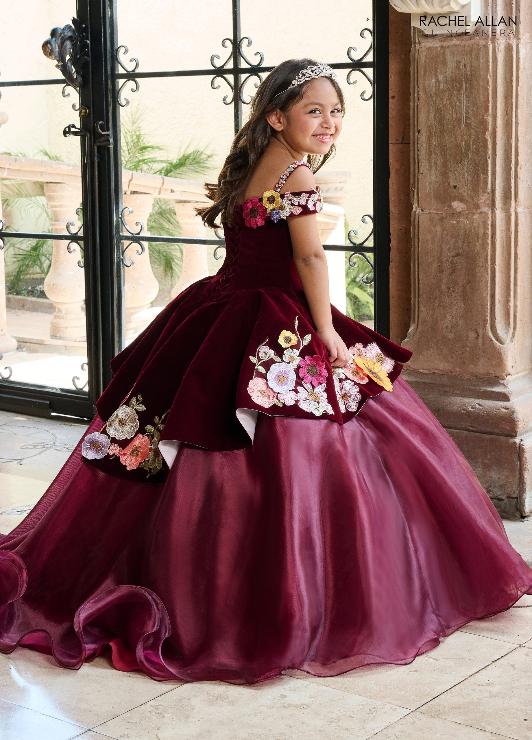 Rachel Allan RQ4044 Floral Applique Flower Girl Dress