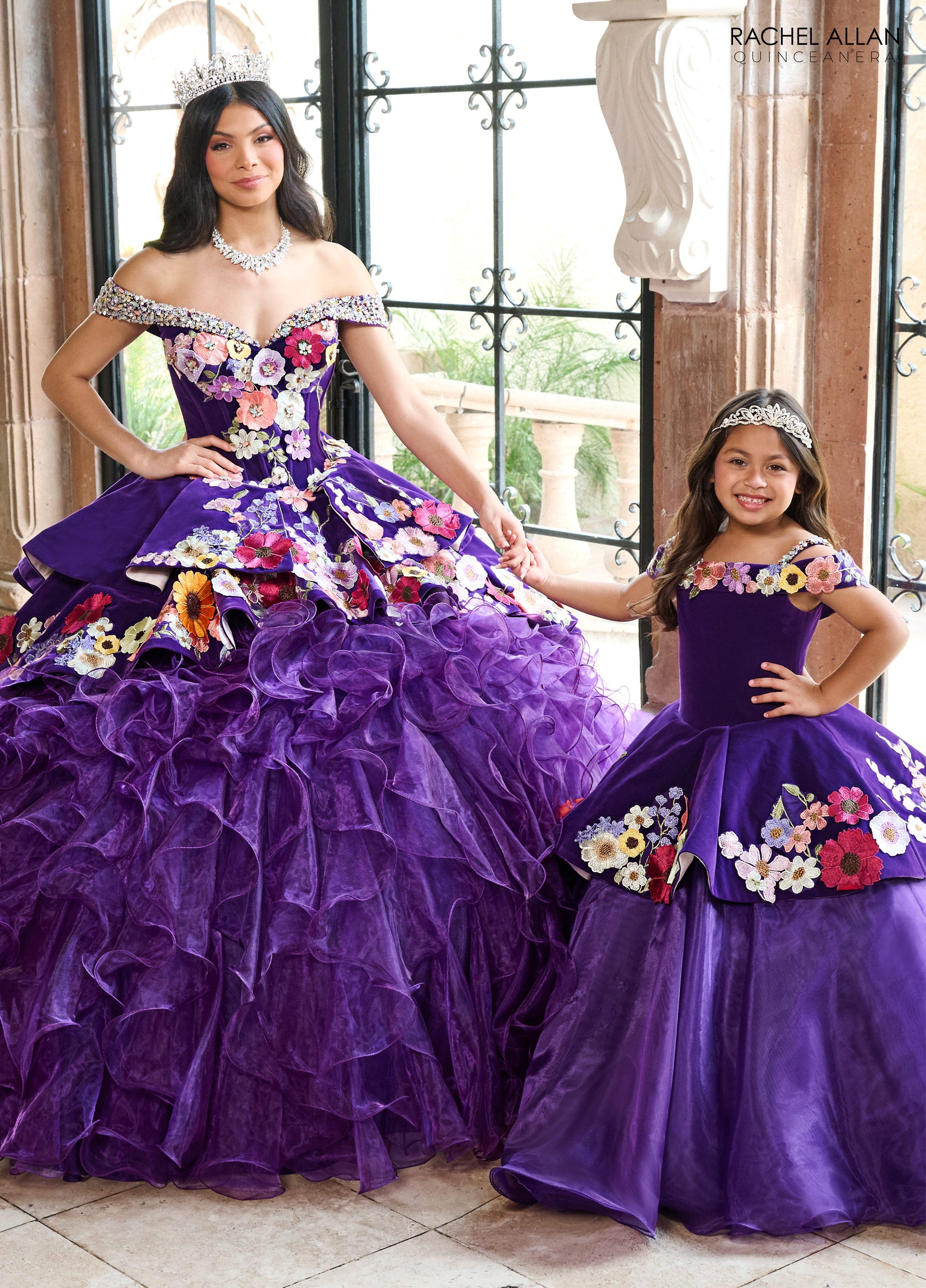 Rachel Allan RQ4044 Floral Applique Flower Girl Dress