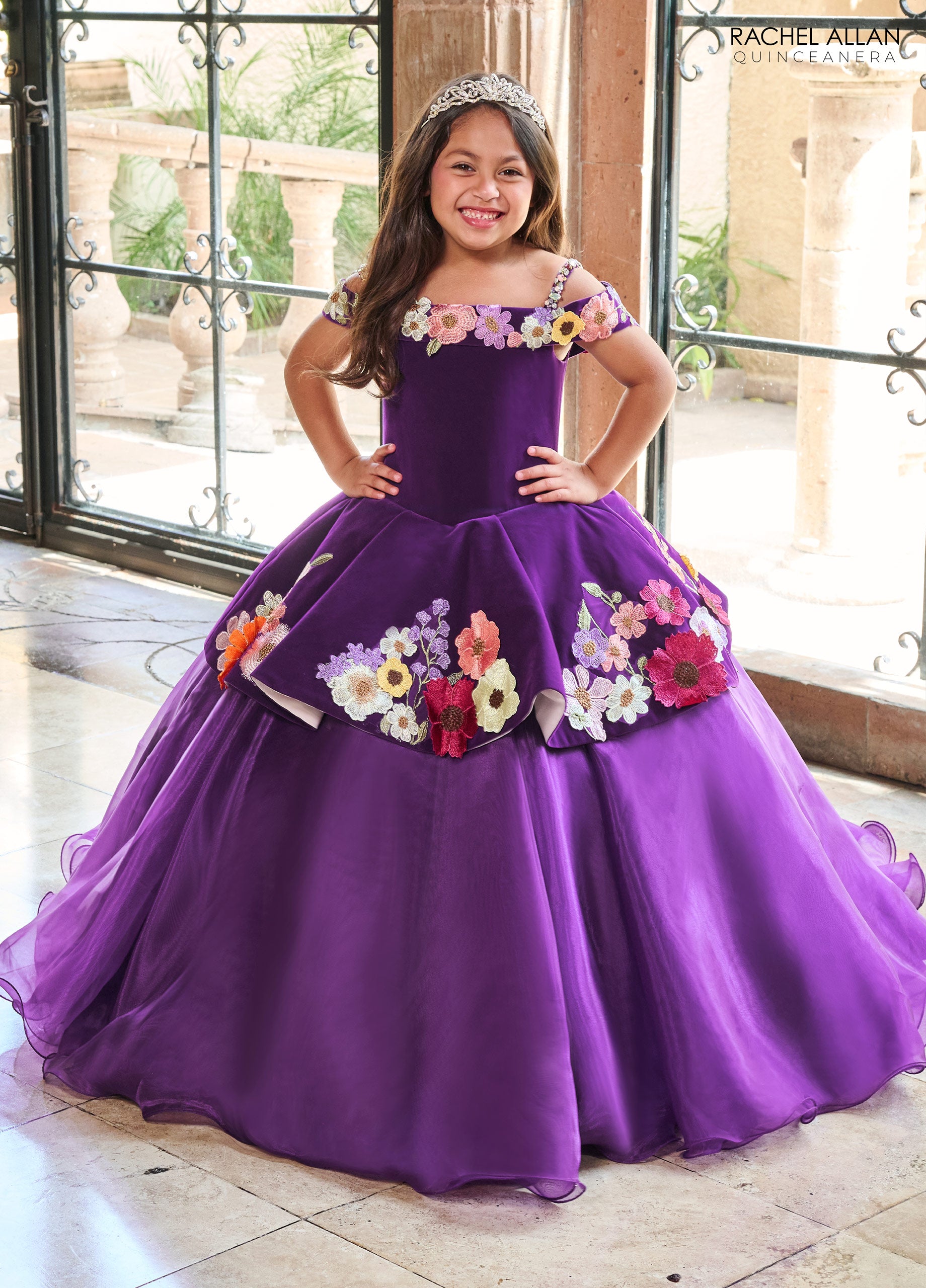Rachel Allan RQ4044 Floral Applique Flower Girl Dress
