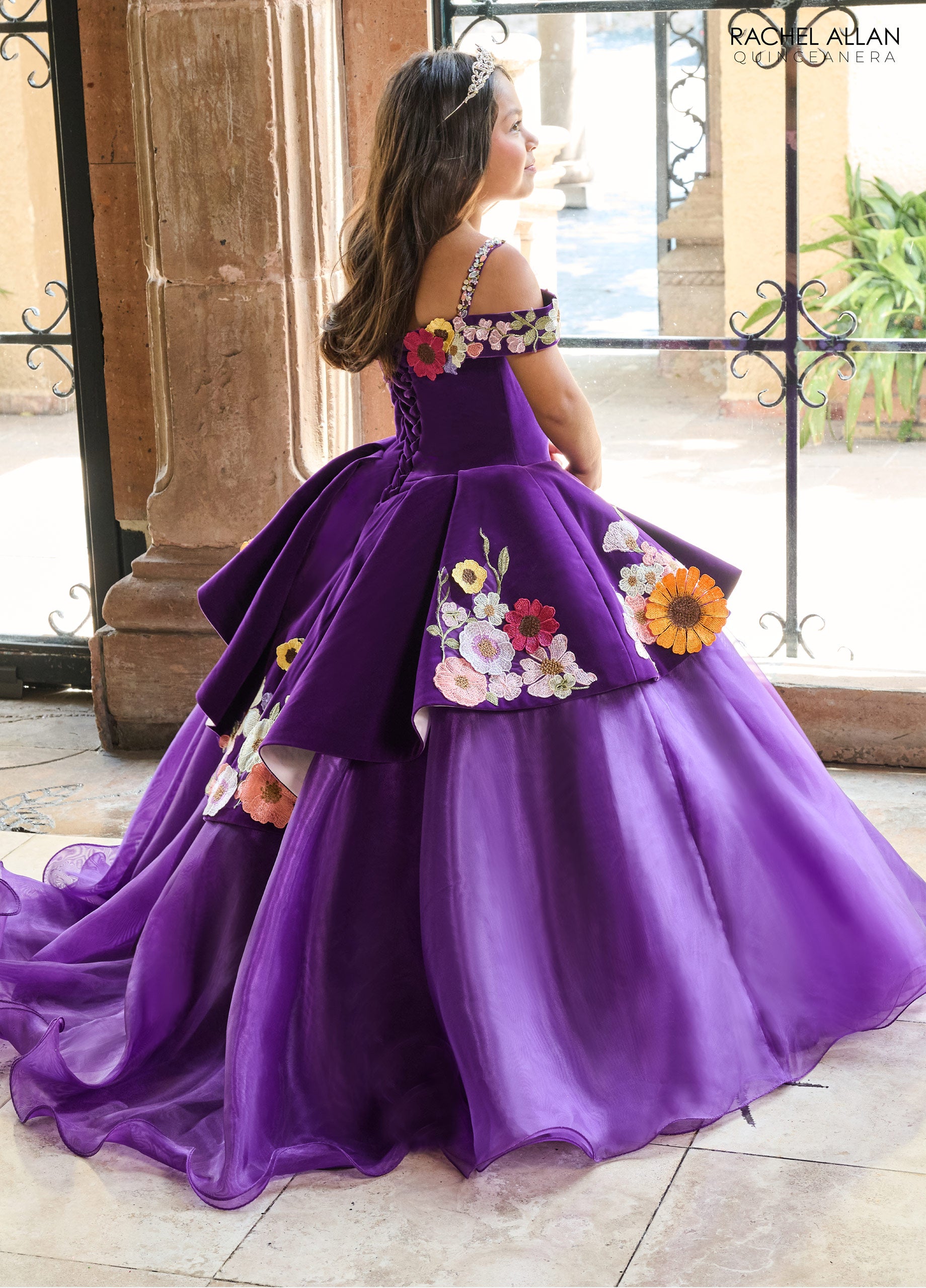Rachel Allan RQ4044 Floral Applique Flower Girl Dress