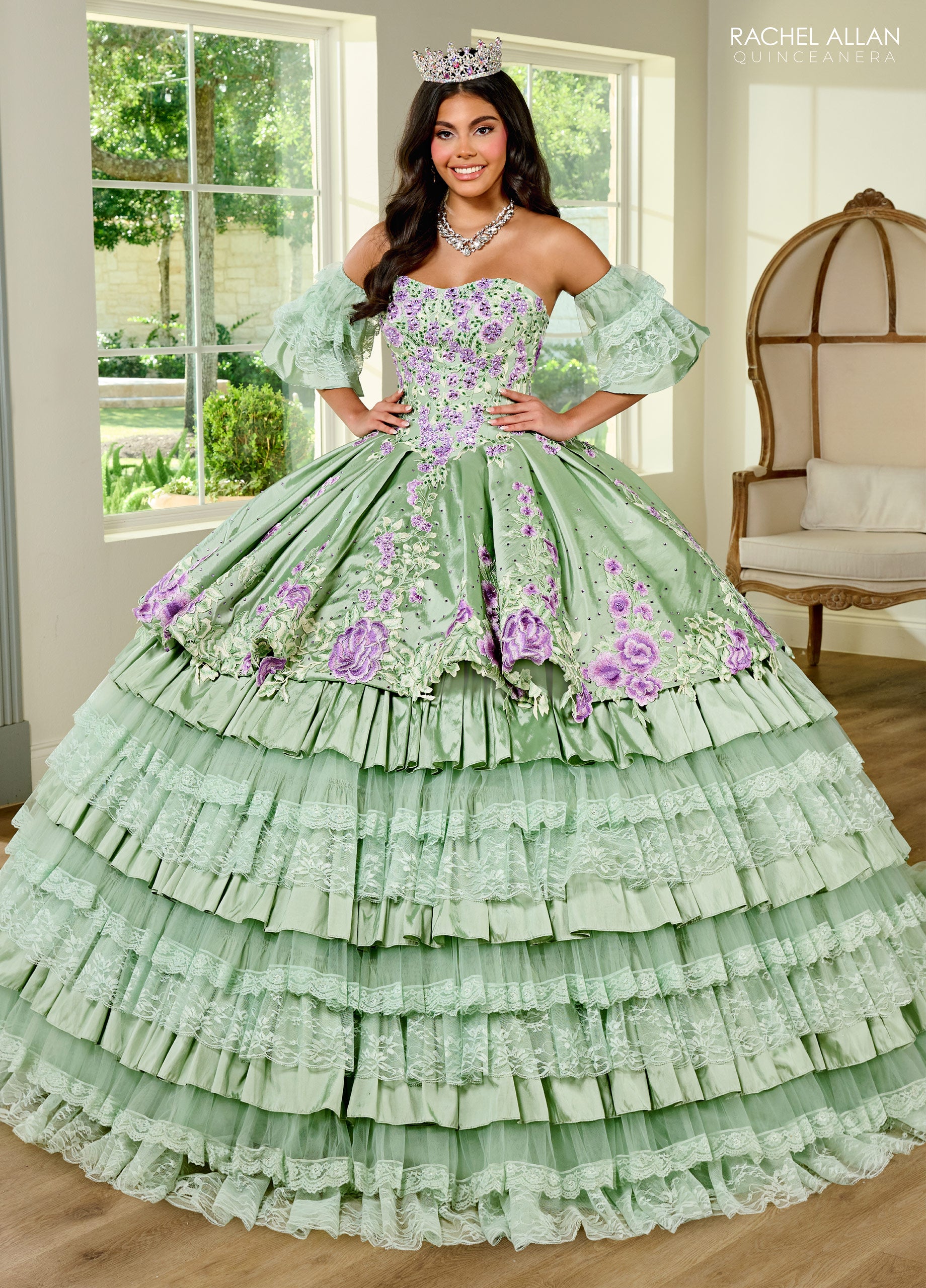 Rachel Allan RQ5002 Long Quinceanera Detachable Sleeve Ball Gown