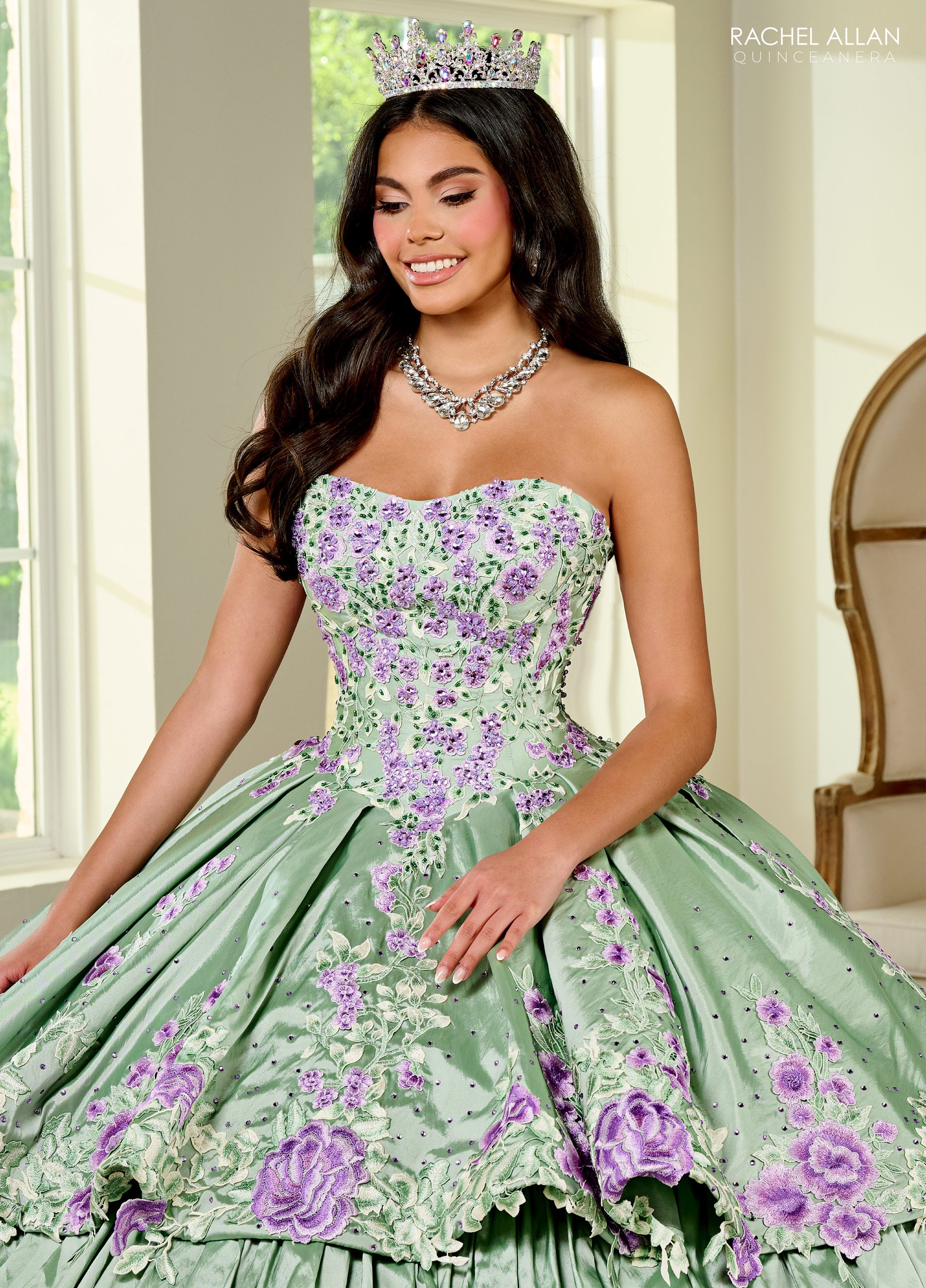 Quinceanera Dresses Long Quinceanera Detachable Sleeve Ball Gown Sage Multi