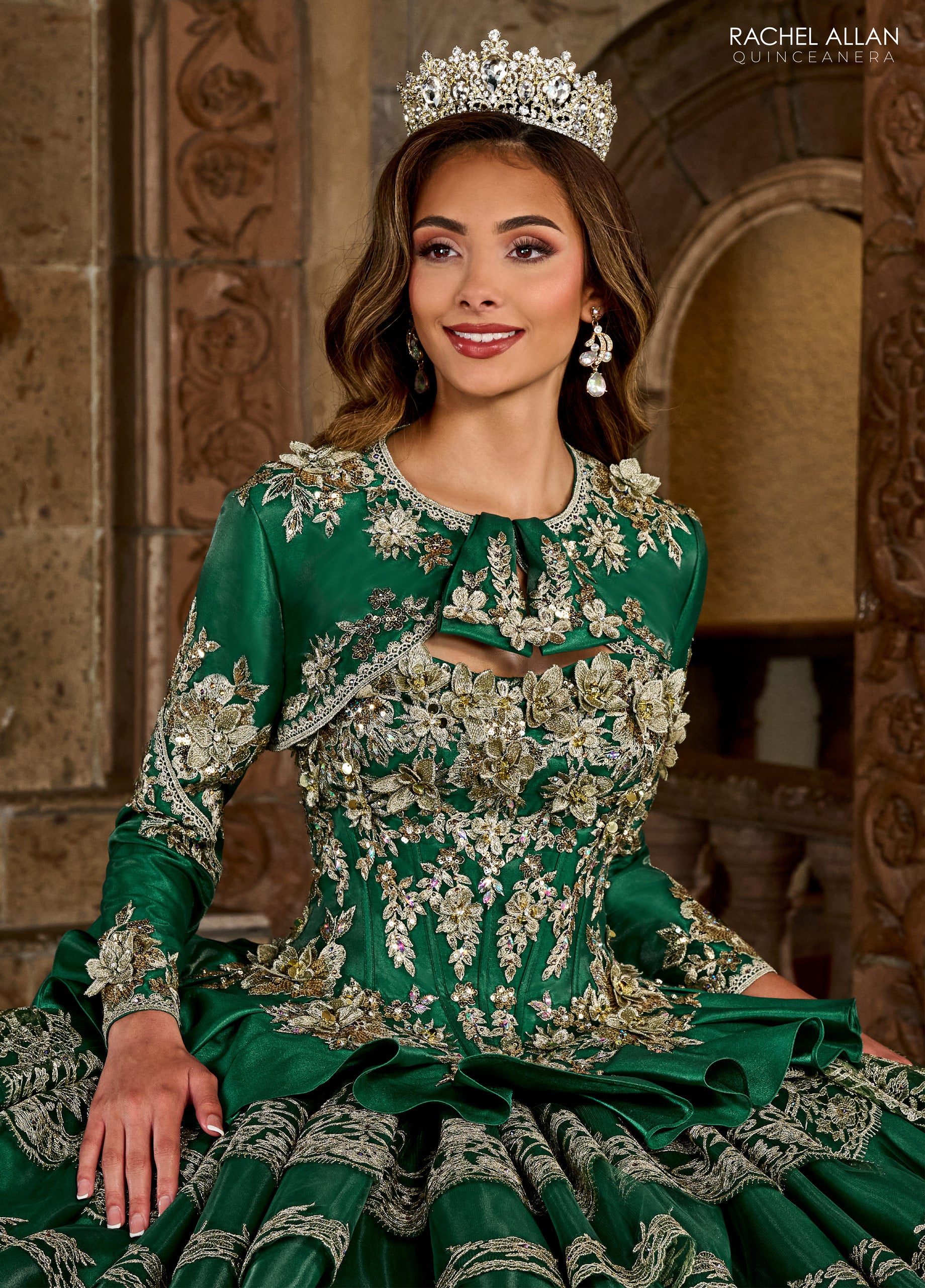 Quinceanera Dresses Long Quinceanera Applique Ball Gown Emerald Gold