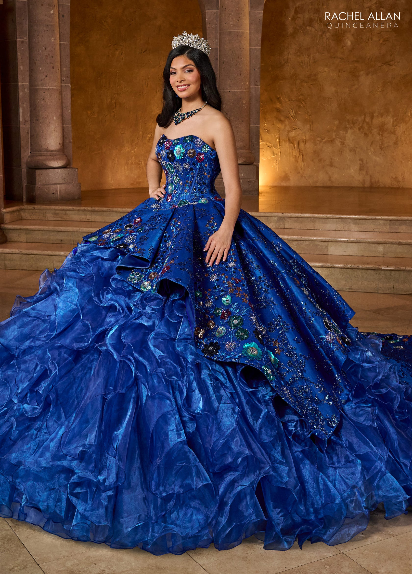 Emerald Multi Rachel Allan RQ5004 Ruffle Quinceanera Long Ball Gown for ...