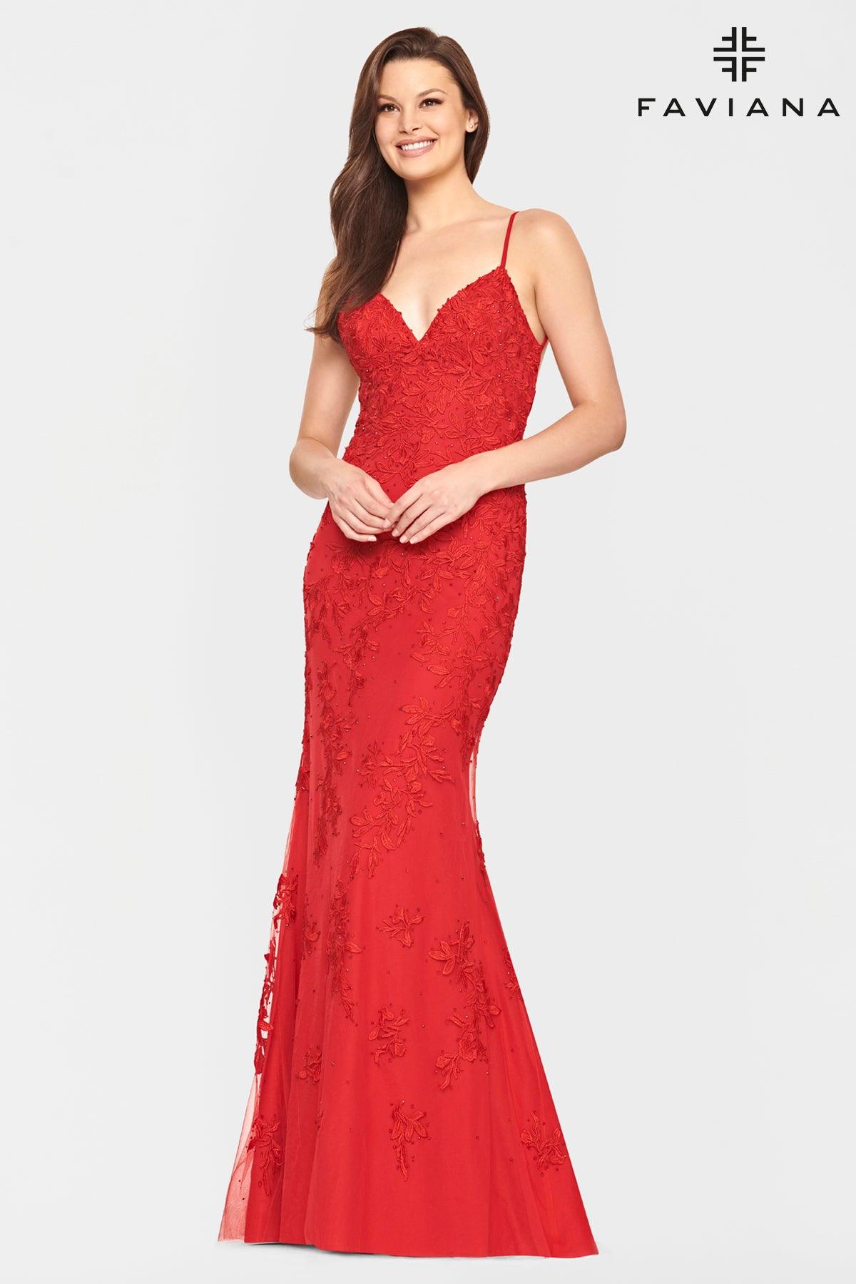 Faviana S10508 Long Spaghetti Strap Prom Dress