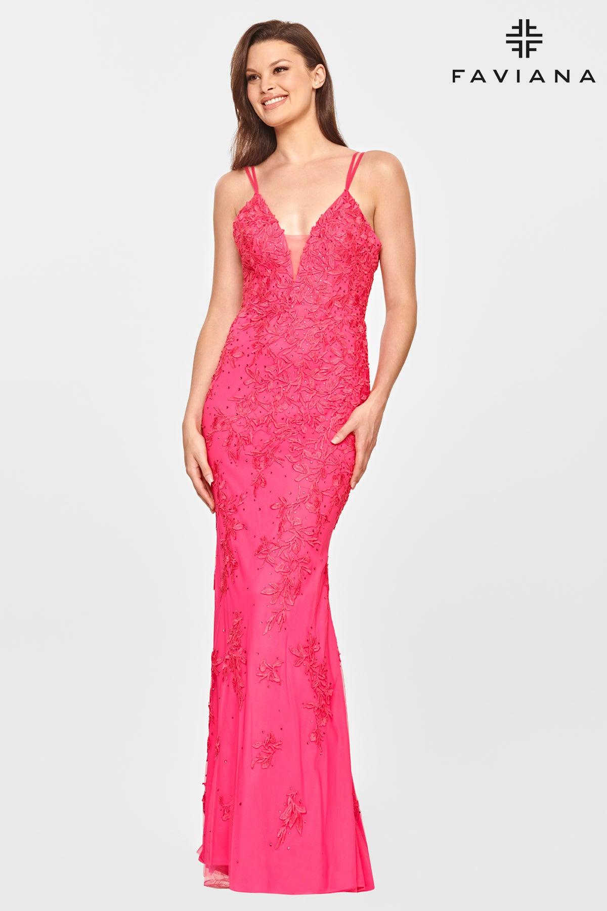 Faviana S10813 Long Formal Prom Lace Dress