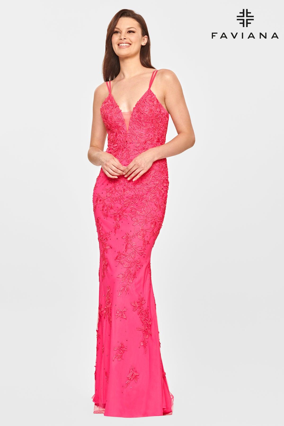 Faviana S10813 Long Formal Prom Lace Dress