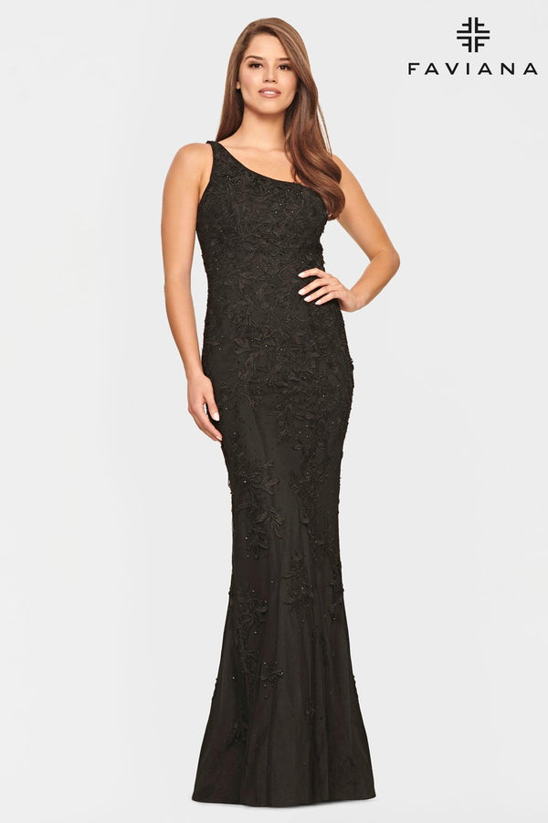 Faviana S10822 Long One Shoulder Mermaid Prom Gown
