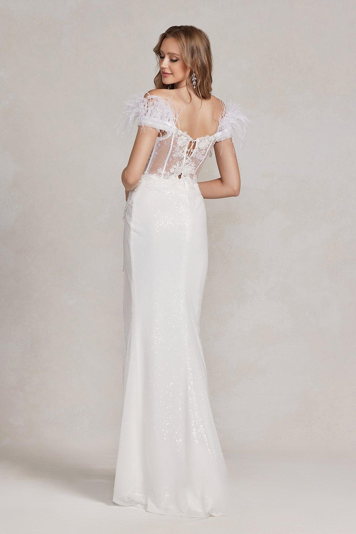 Nox Anabel S1229W Long Off Shoulder Wedding Dress White