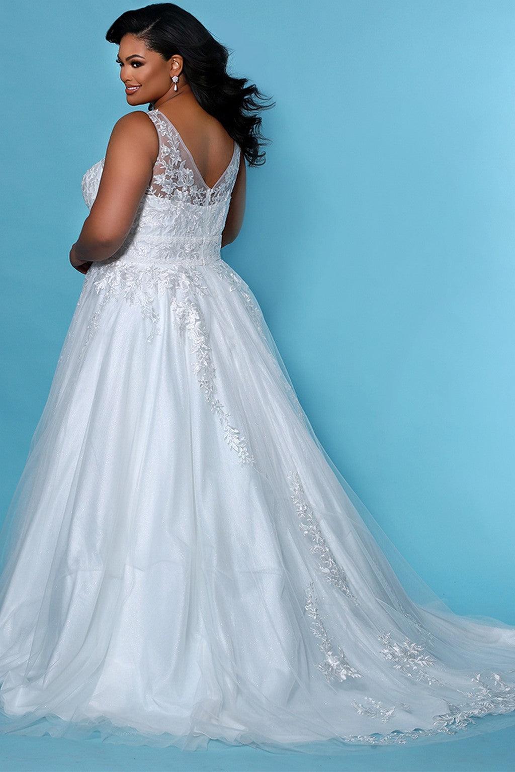 Sydneys Closet SC5255 Long Sleeveless Glitter Tulle Wedding Dress