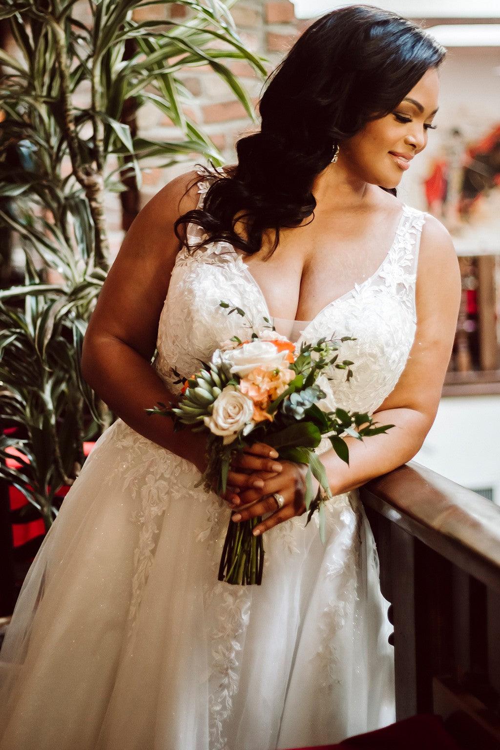 Sydneys Closet SC5255 Long Sleeveless Glitter Tulle Wedding Dress