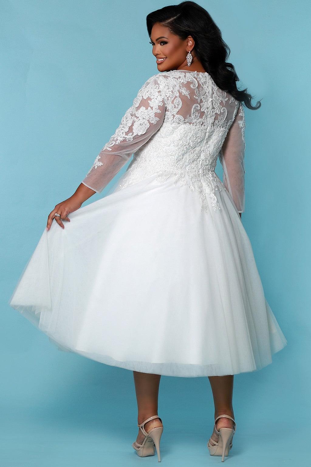 Wedding Dresses Long Sleeve Tea Length Wedding Dress Ivory