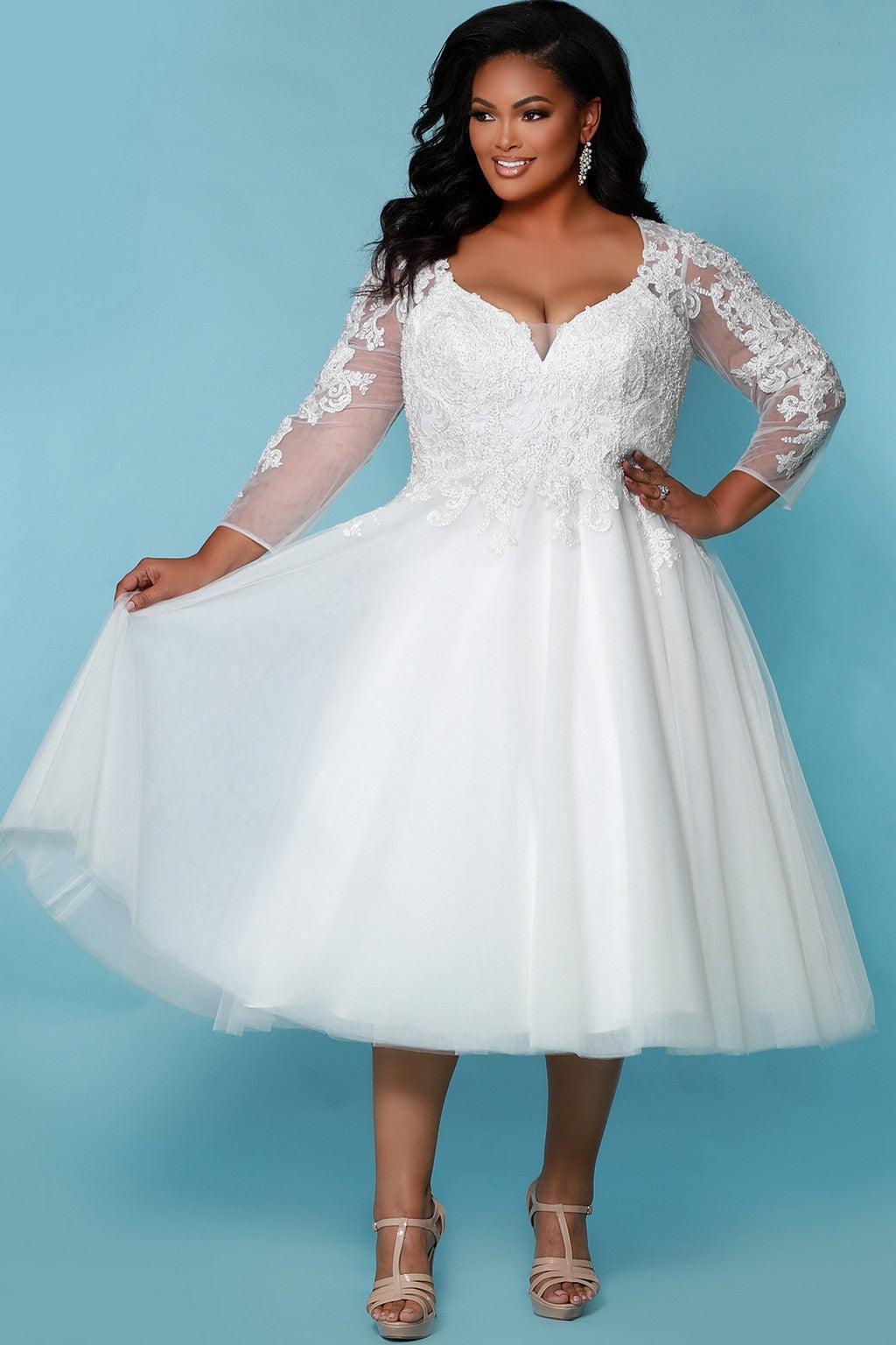 Sydneys Closet SC5265 Long Sleeve Tea Length Wedding Dress
