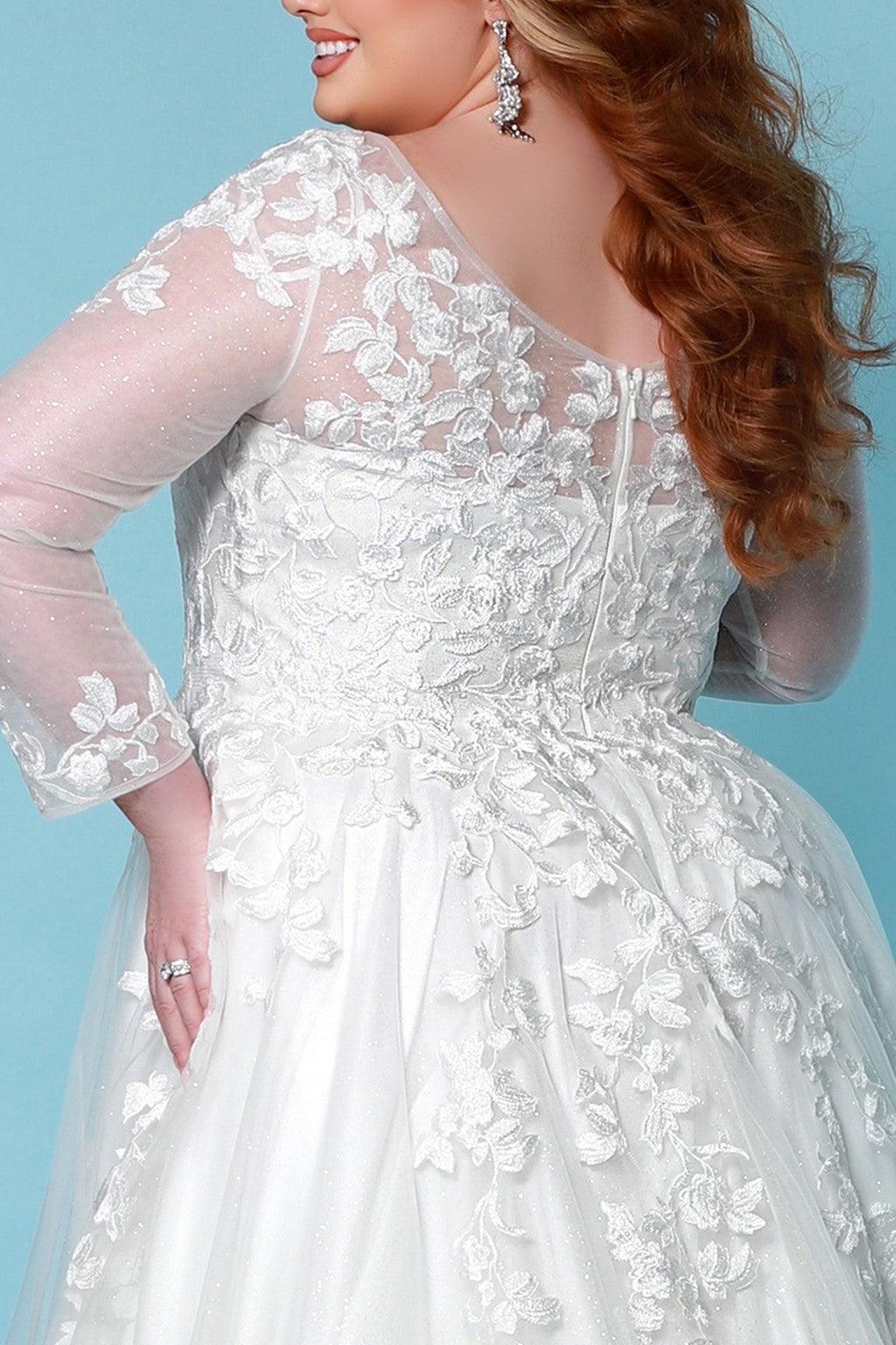 Ivory Sydneys Closet SC5267 Long Sleeve Glitter Tulle Wedding Dress for ...