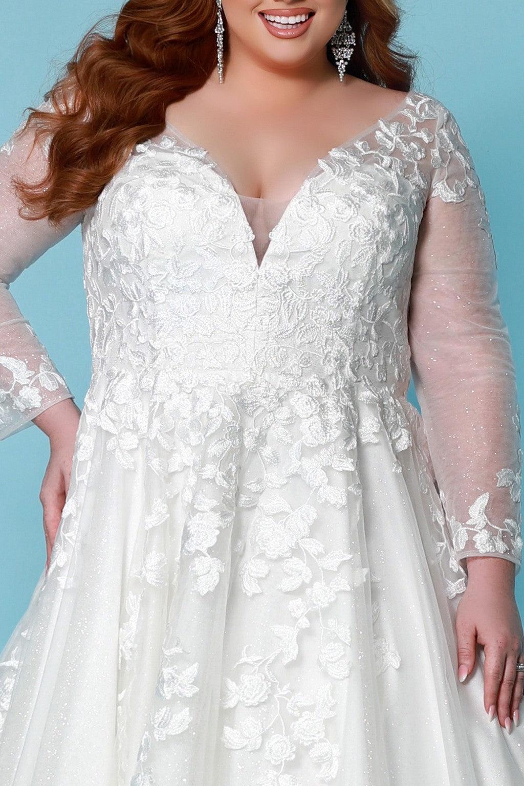 Ivory Sydneys Closet SC5267 Long Sleeve Glitter Tulle Wedding Dress for ...