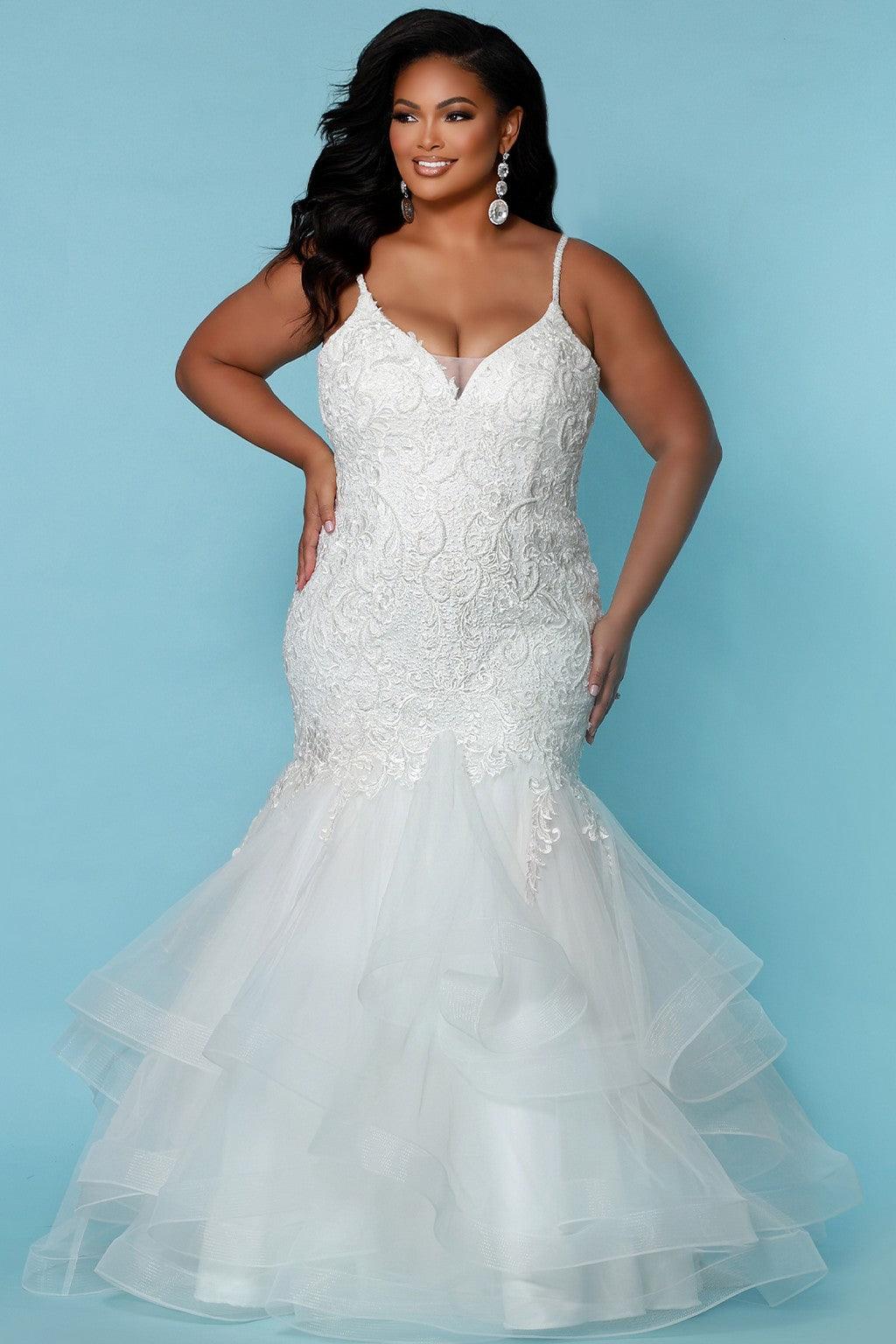 Sydneys Closet SC5268 Long Spaghetti Strap Mermaid Wedding Dress