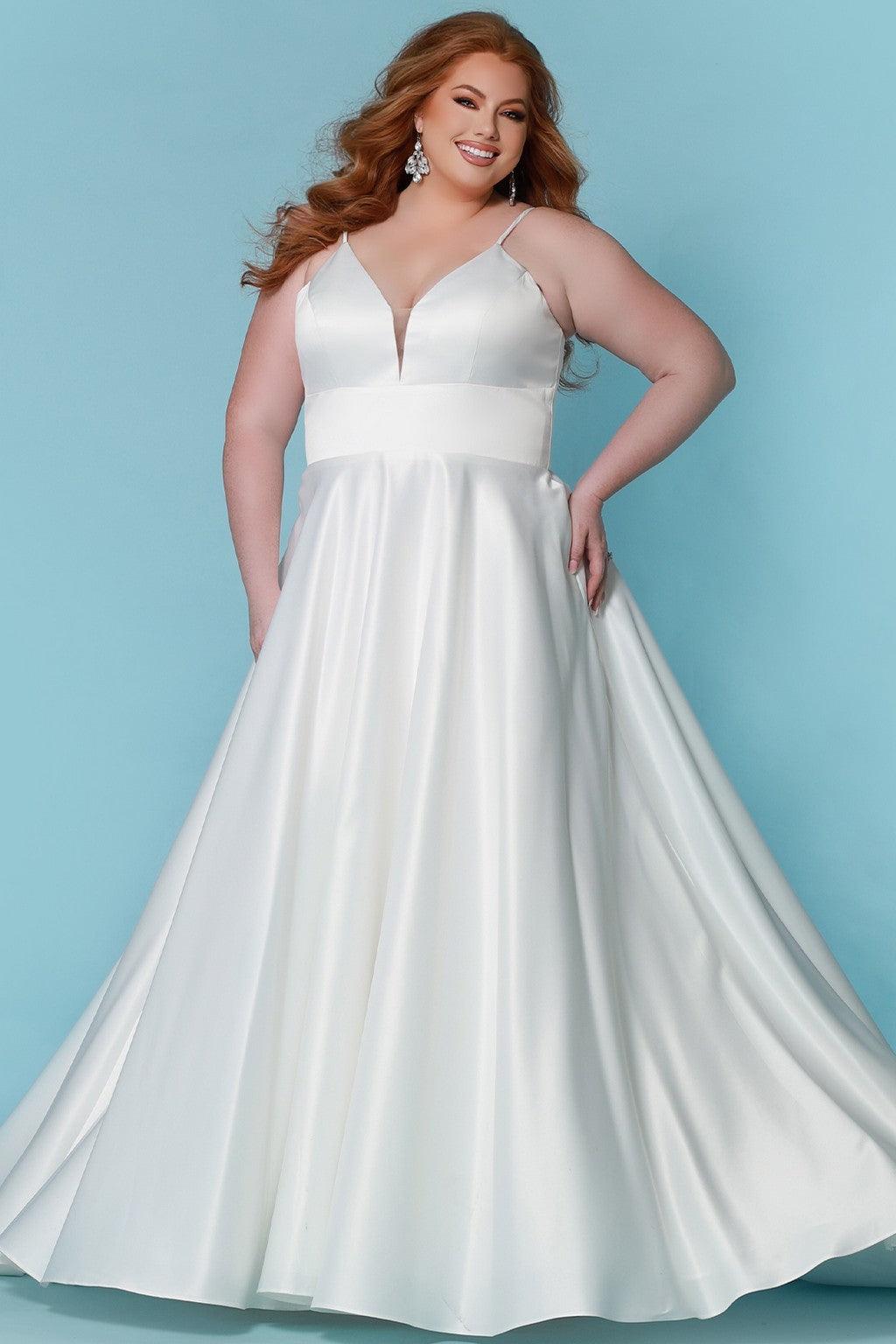 Ivory Sydneys Closet SC5269 Long Bridal Satin Wedding Dress for $497.99 ...