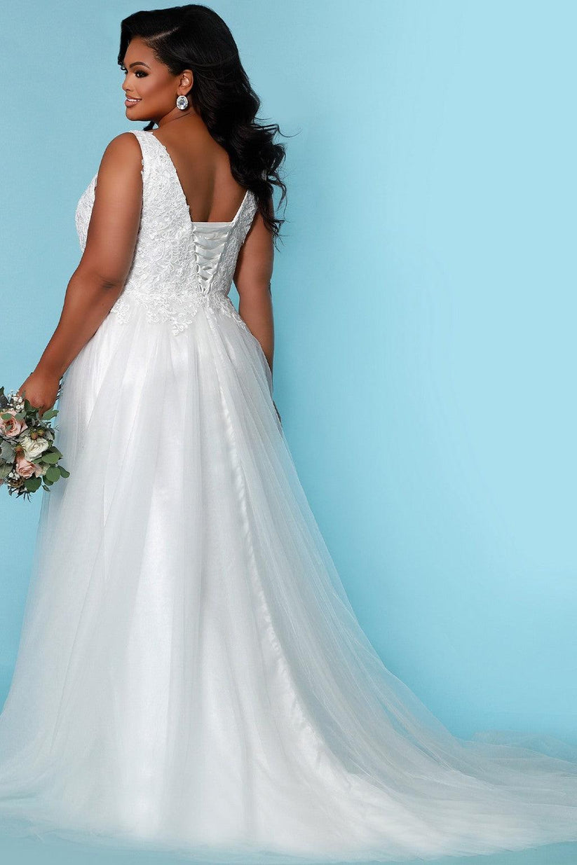 Ivory Sydneys Closet SC5270 Long Sleeveless A Line Wedding Gown for $472.99 – The Dress Outlet