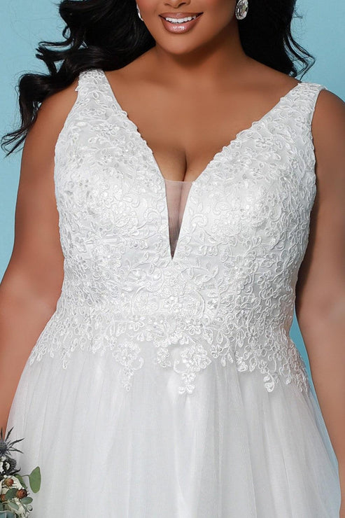 Ivory Sydneys Closet SC5270 Long Sleeveless A Line Wedding Gown for $472.99 – The Dress Outlet