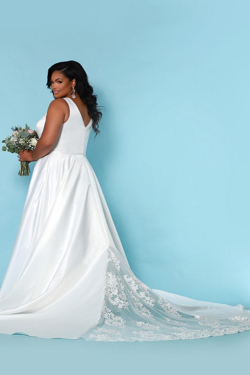 Ivory Sydneys Closet SC5272 Long Bridal Satin Wedding Dress for $647.99 ...