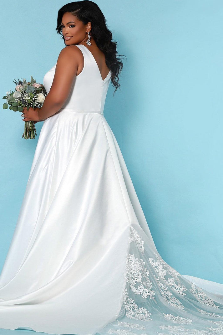 Ivory Sydneys Closet SC5272 Long Bridal Satin Wedding Dress for $647.99 ...