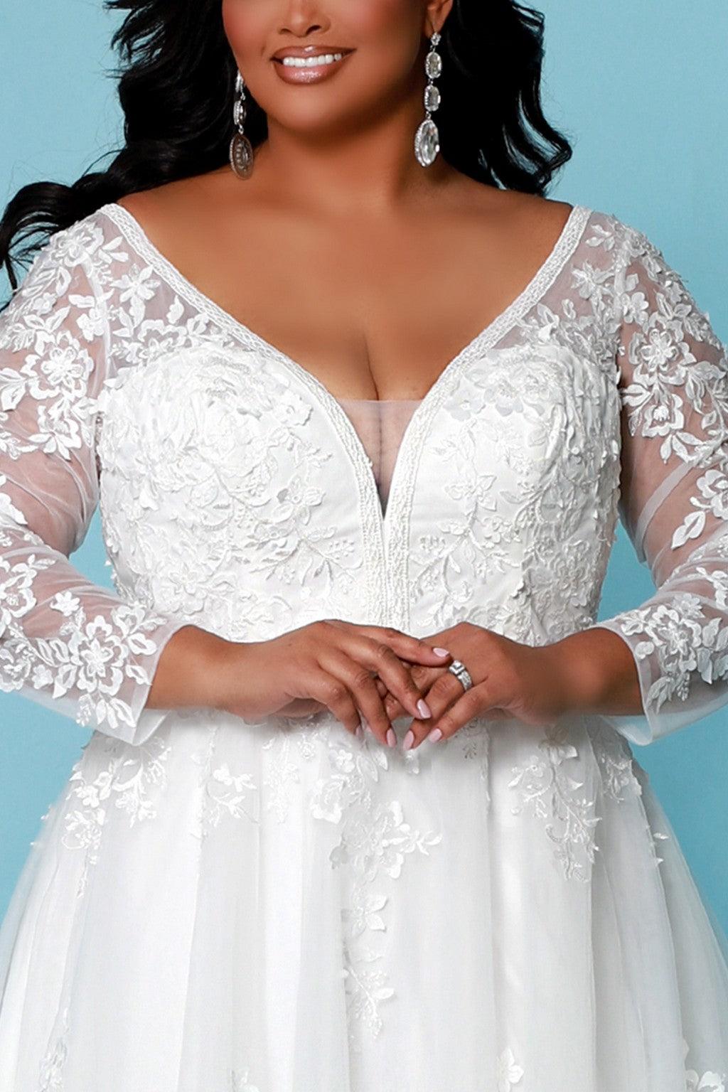 Sydneys Closet SC5275 A Line Long Sleeve Wedding Dress