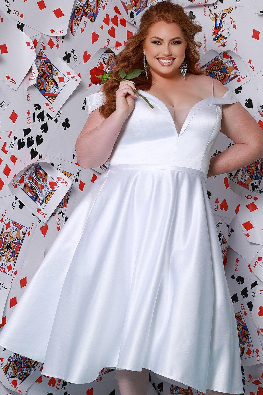 Sydneys Closet SC5280 Bridal Off Shoulder Tea Length Wedding Dress