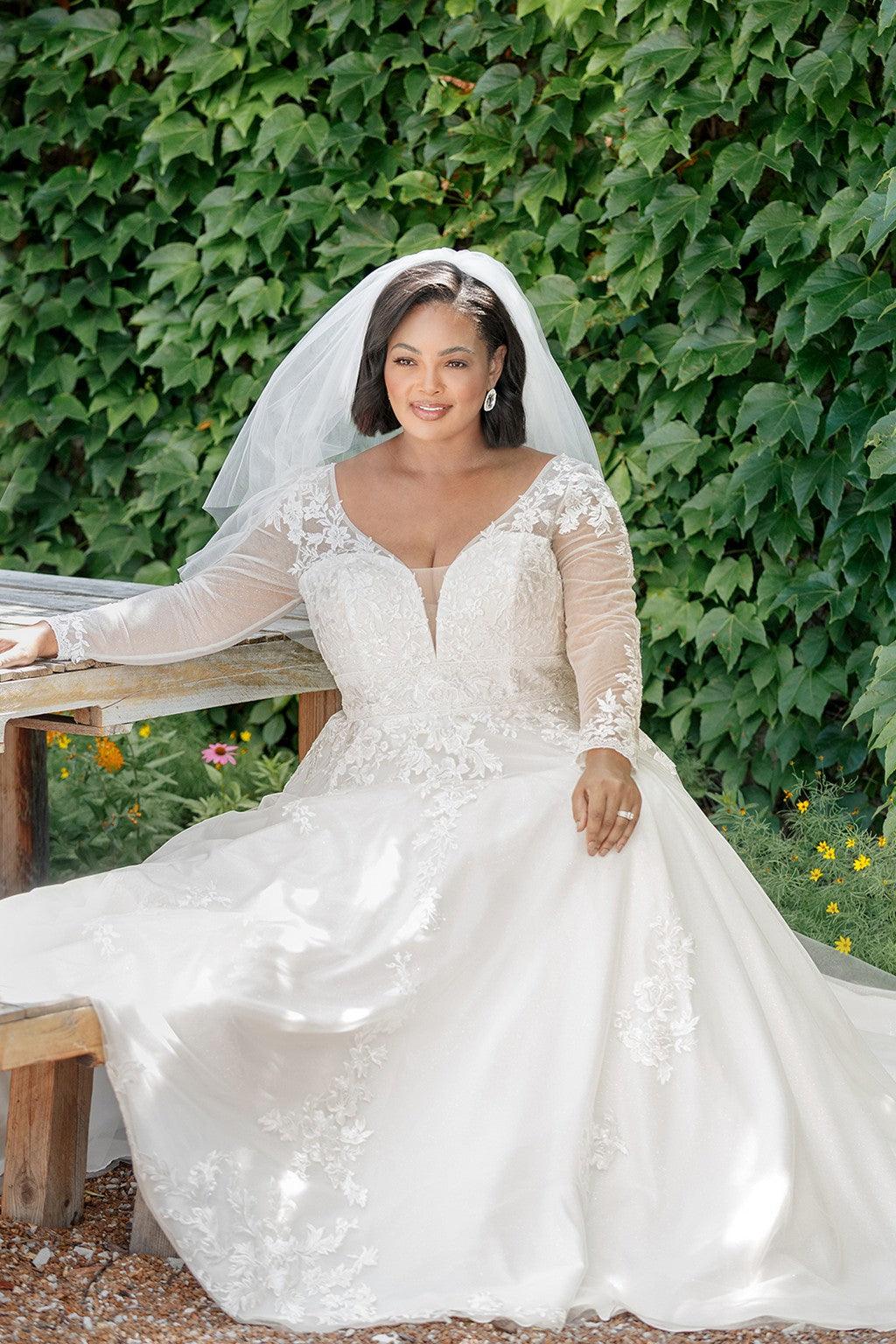 Sydneys Closet SC5282 Long Sleeve A Line Wedding Gown
