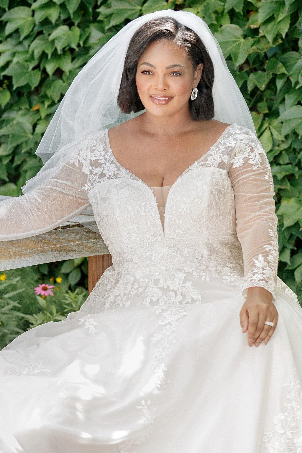 Sydneys Closet SC5282 Long Sleeve A Line Wedding Gown