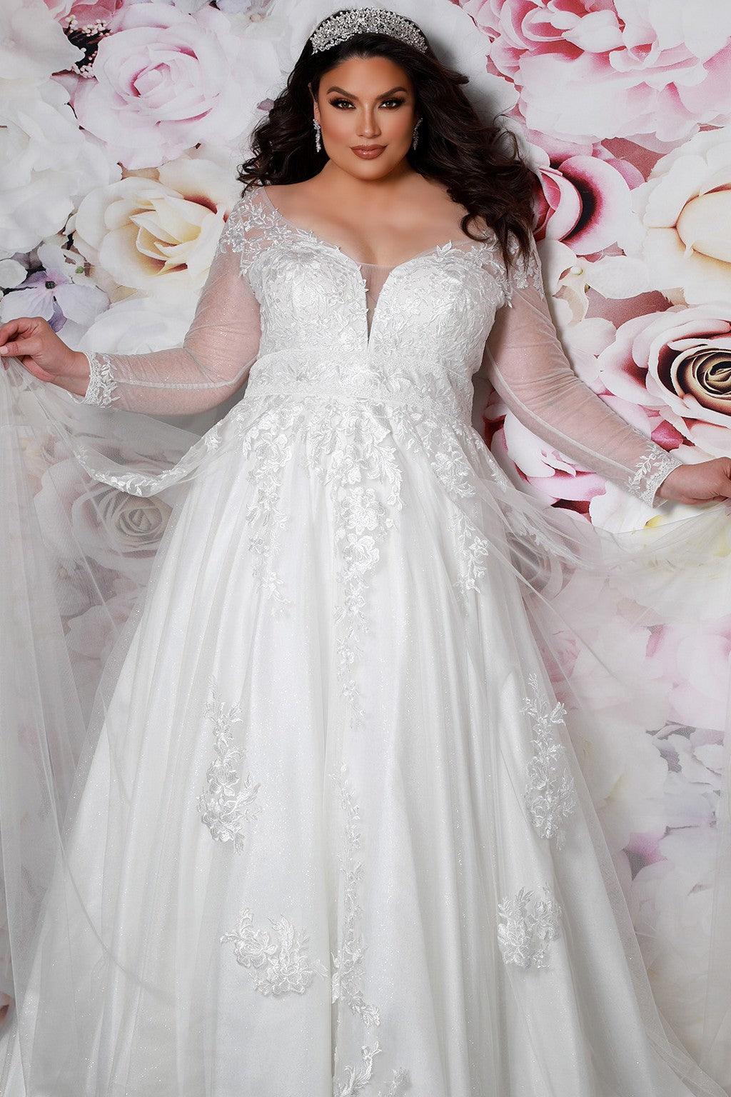 Sydneys Closet SC5282 Long Sleeve A Line Wedding Gown