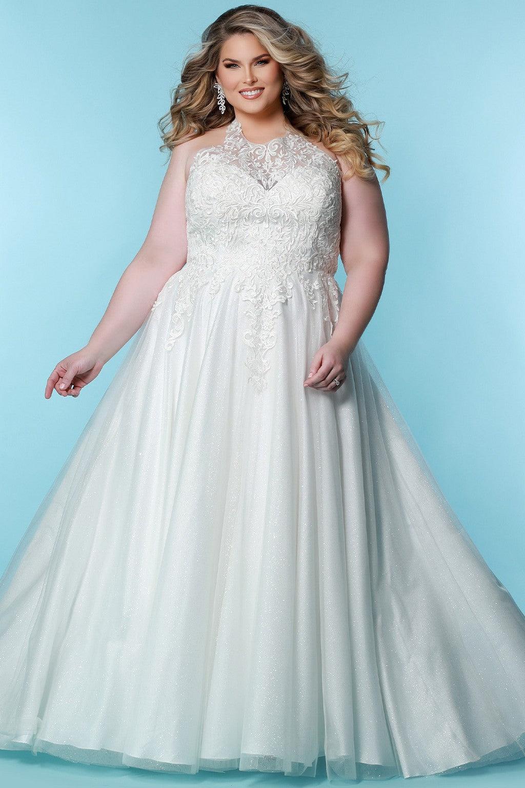 Ivory Sydneys Closet SC5284 Long Halter A Line Wedding Dress for $572.99 – The Dress Outlet