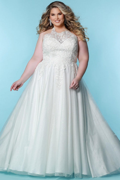 Ivory Sydneys Closet SC5284 Long Halter A Line Wedding Dress for 572.99 The Dress Outlet