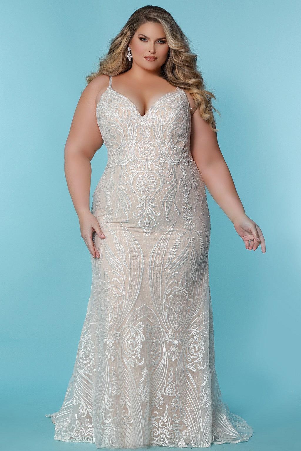 Sydneys Closet SC5287 Long Fitted Lace Wedding Dress