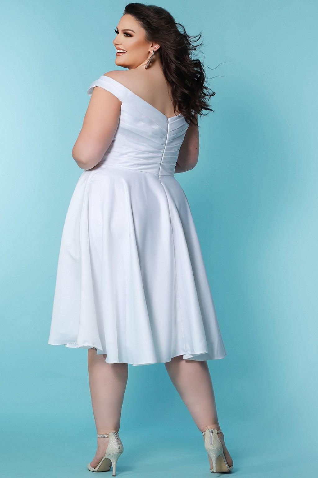 Sydneys Closet SC5302 Bridal Satin Tea Length Wedding Dress