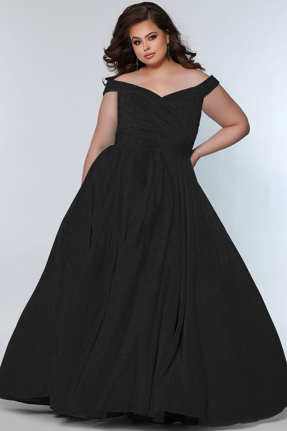  Long Off Shoulder Plus Size Prom Dress Onyx