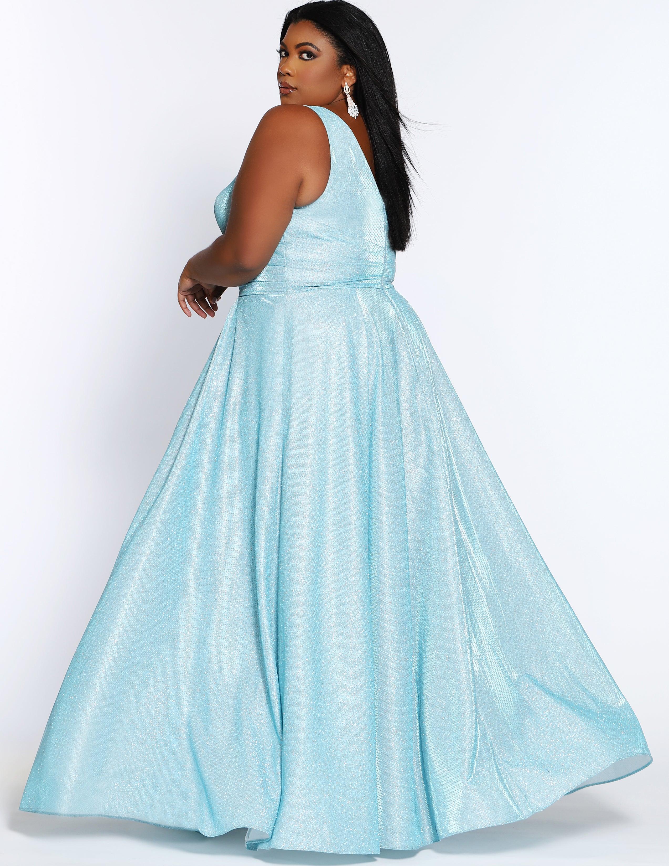  Long Plus Size Metallic Prom Dress Capri