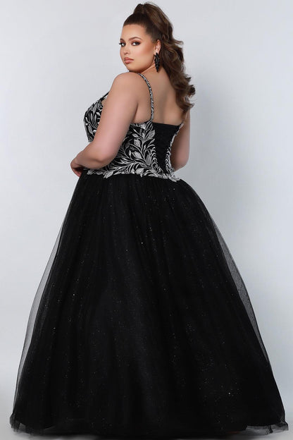  Long Plus Size Ball Gown Glitter Prom Dress Black