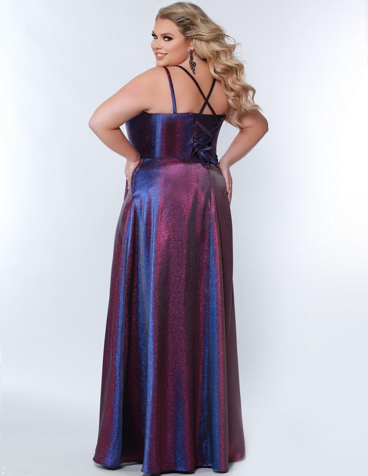 Sydneys Closet SC7344 Plus Size Long Metallic Prom Dress