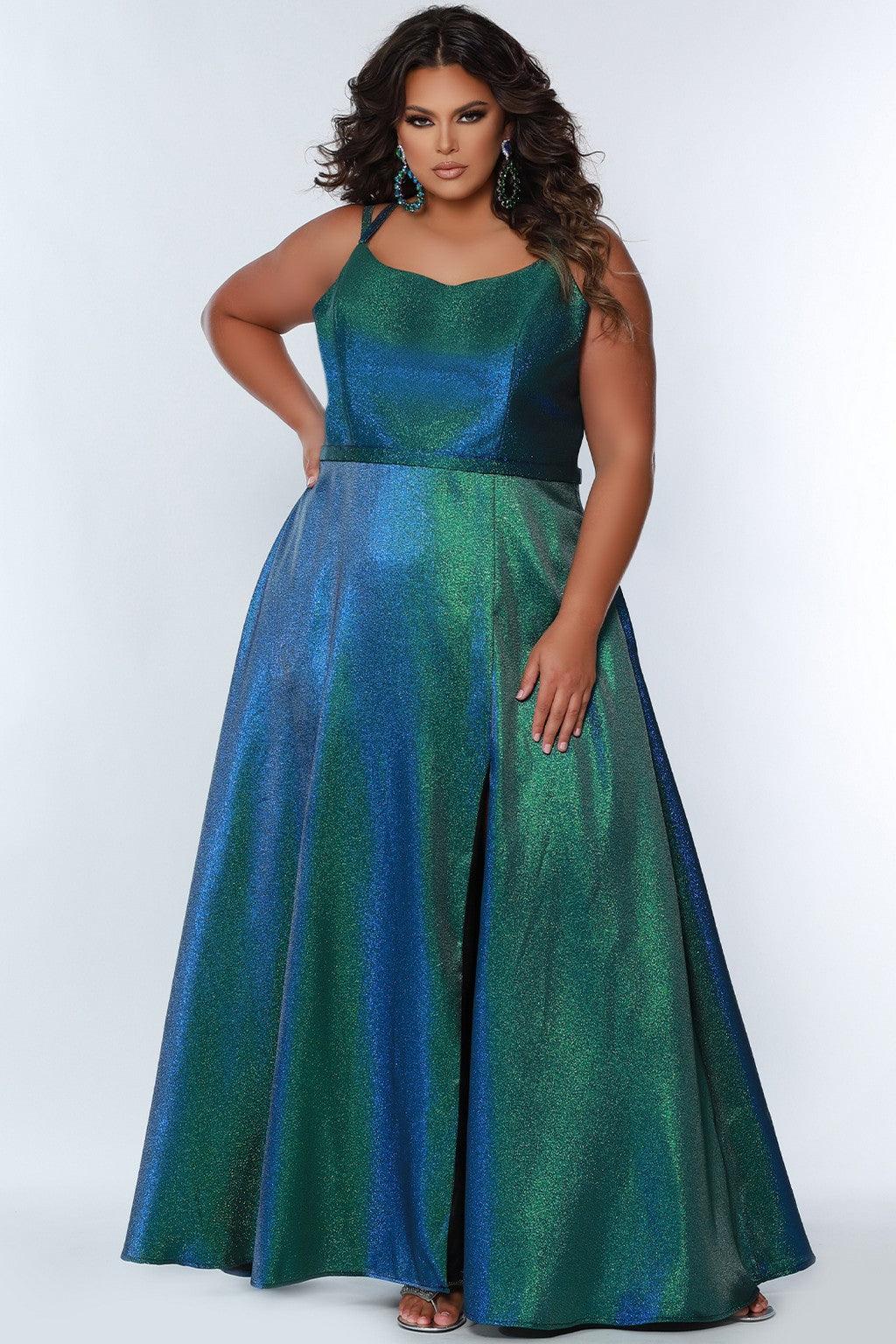 Plus Size Dresses Plus Size Long Metallic Prom Dress Peacock